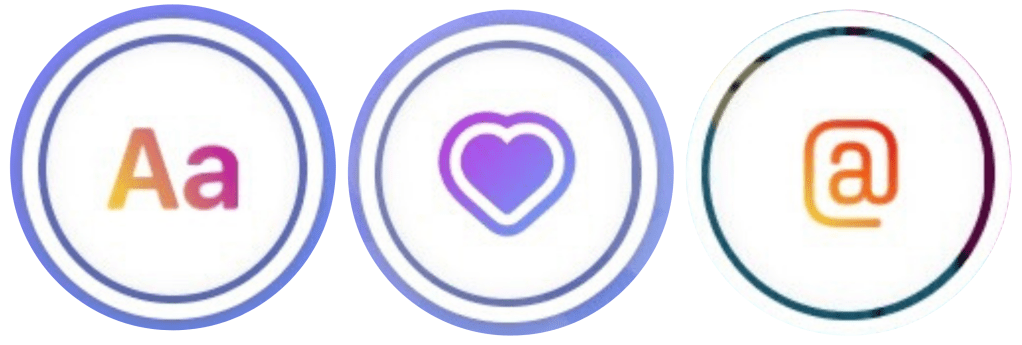 Instagram Stories Buttons for text, connection, and story shares.