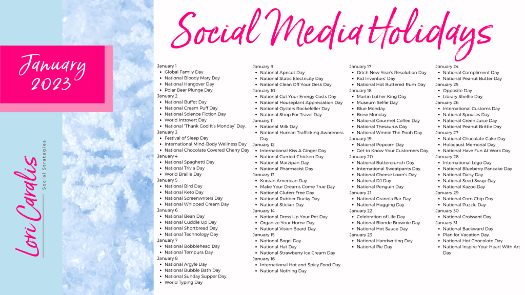 January Social Media Holidays 2023 Calendar
